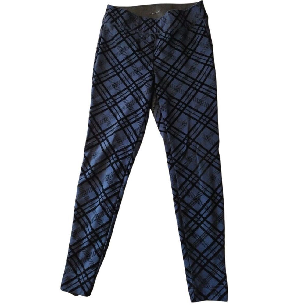 Worthington Pants Womens Small Stretch Skinny‎ Pull On Velvet Plaid Blue Black